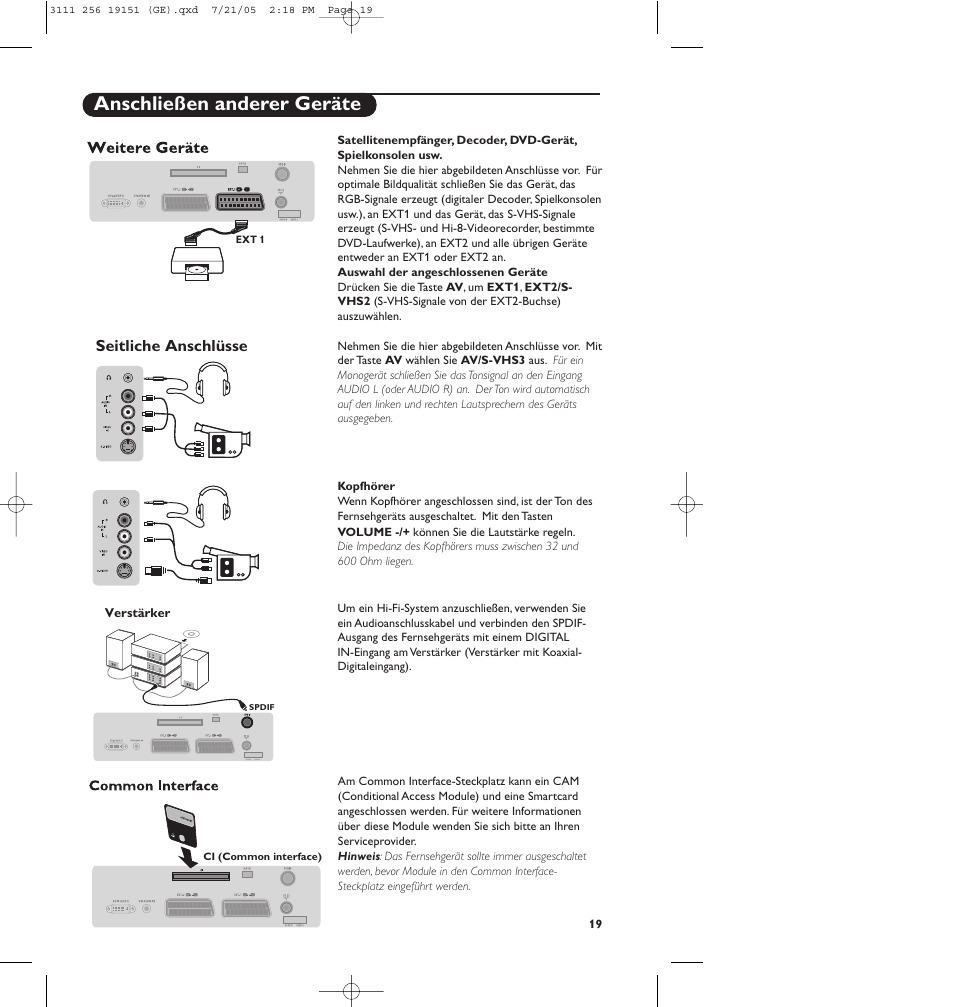 Anschließen anderer geräte, Seitliche anschlüsse | Philips Téléviseur écran plat numérique à écran large User Manual | Page 101 / 144