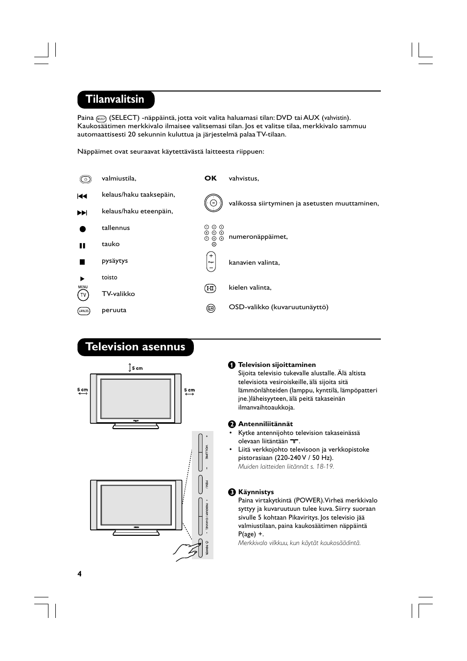 Tilanvalitsin television asennus | Philips Téléviseur écran plat numérique à écran large User Manual | Page 106 / 144