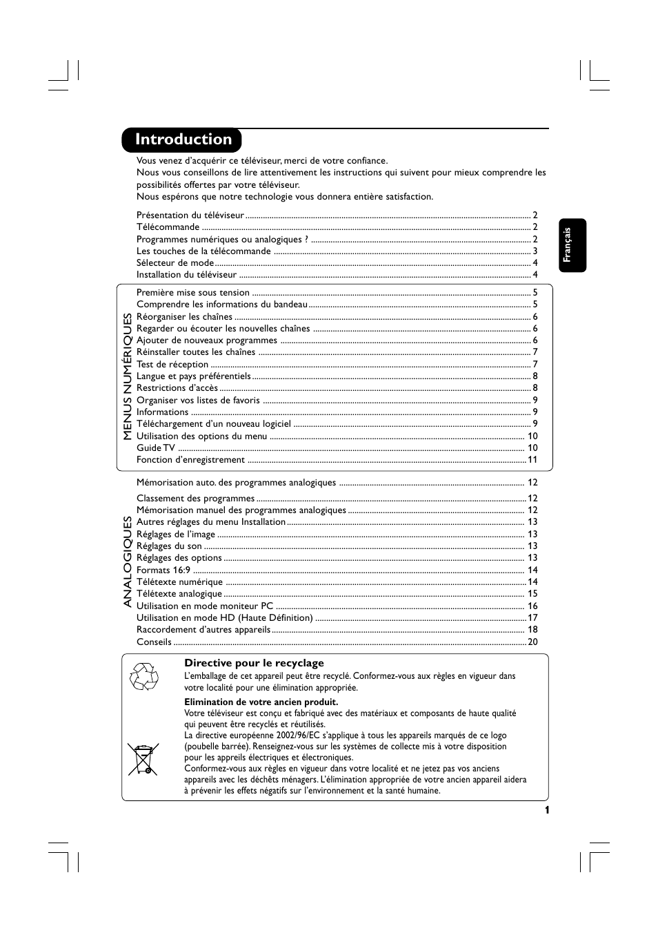 Introduction | Philips Téléviseur écran plat numérique à écran large User Manual | Page 23 / 144