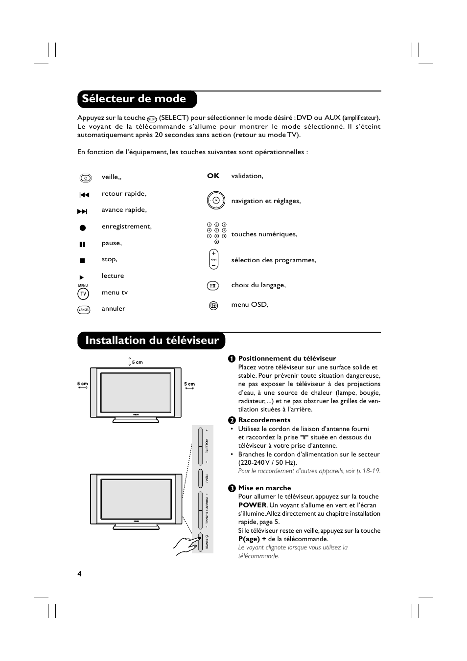 Sélecteur de mode installation du téléviseur | Philips Téléviseur écran plat numérique à écran large User Manual | Page 26 / 144