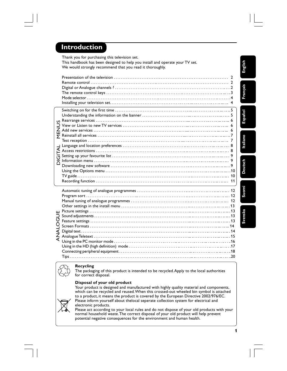 Introduction | Philips Téléviseur écran plat numérique à écran large User Manual | Page 3 / 144