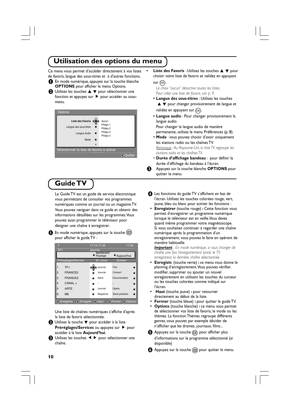 Utilisation des options du menu, Guide tv | Philips Téléviseur écran plat numérique à écran large User Manual | Page 32 / 144