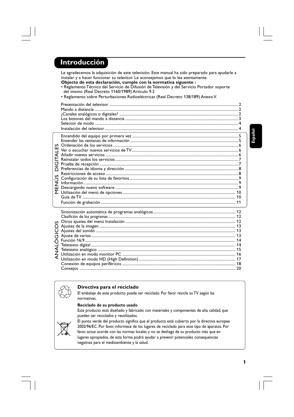 Introducción | Philips Téléviseur écran plat numérique à écran large User Manual | Page 43 / 144