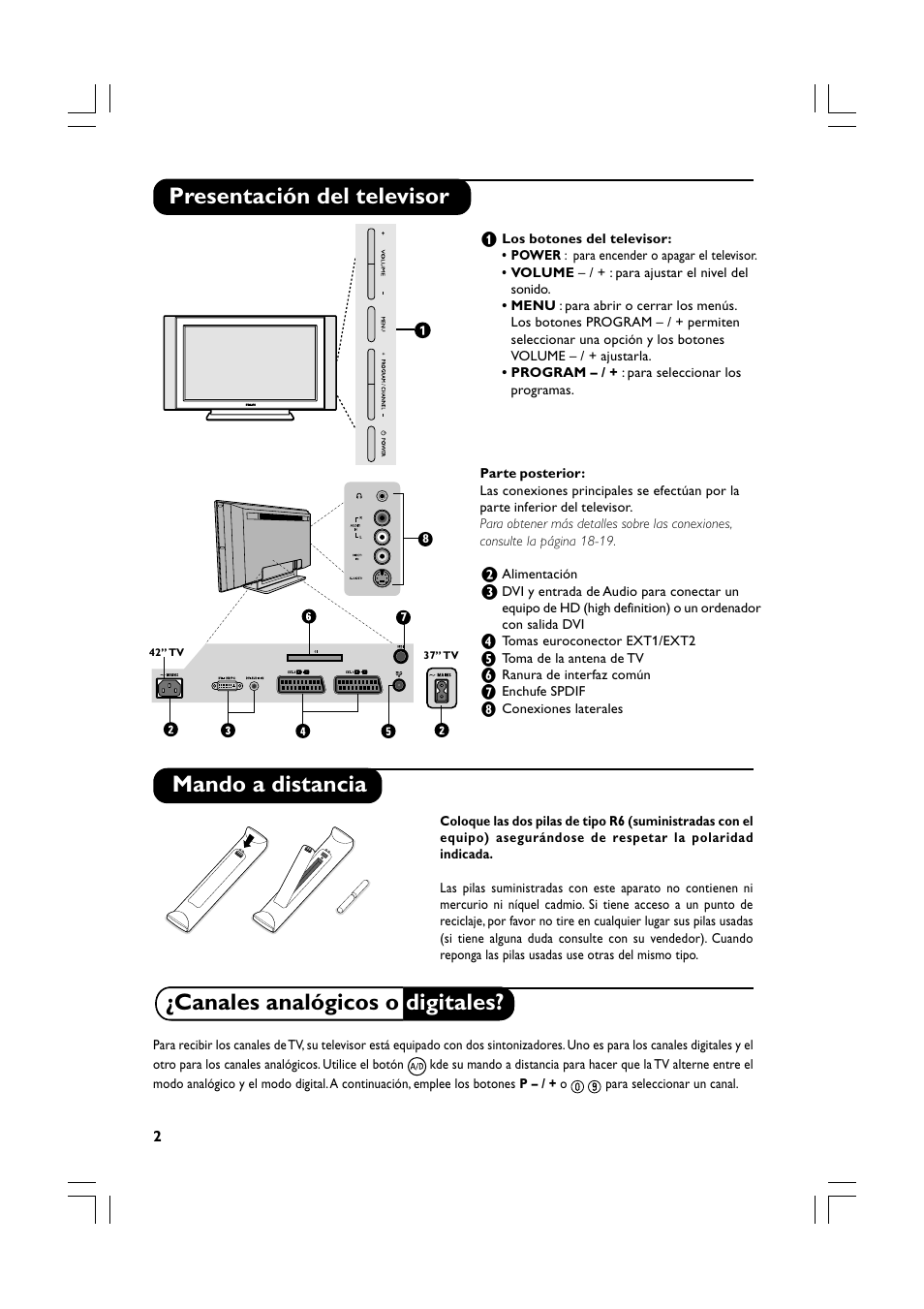 Presentación del televisor mando a distancia, Canales analógicos o digitales | Philips Téléviseur écran plat numérique à écran large User Manual | Page 44 / 144