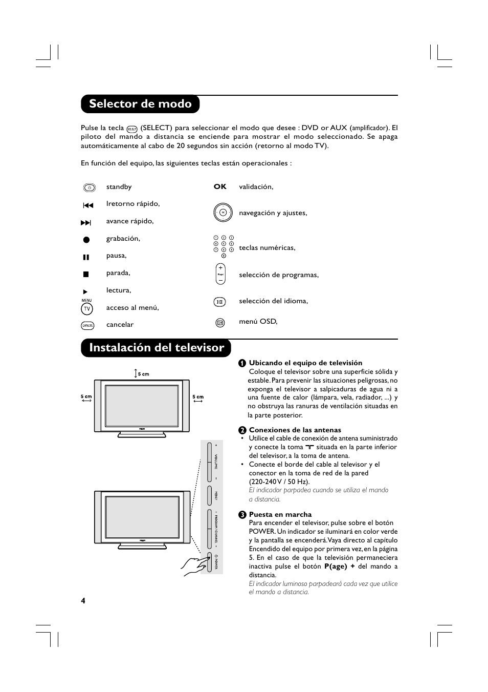 Selector de modo instalación del televisor | Philips Téléviseur écran plat numérique à écran large User Manual | Page 46 / 144