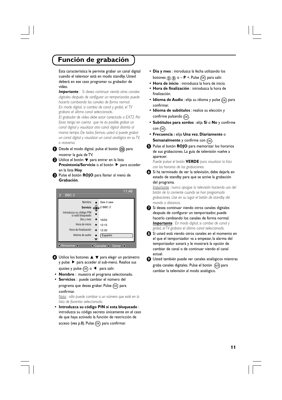 Función de grabación | Philips Téléviseur écran plat numérique à écran large User Manual | Page 53 / 144