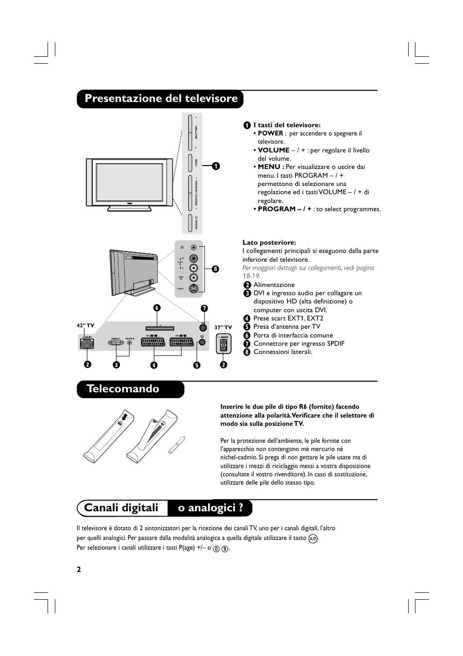 Presentazione del televisore telecomando, Canali digitali o analogici | Philips Téléviseur écran plat numérique à écran large User Manual | Page 64 / 144