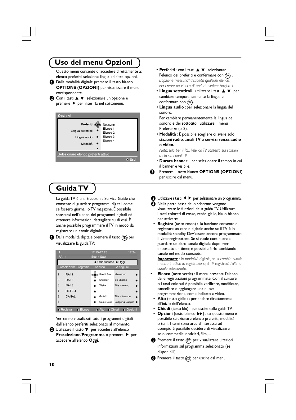 Uso del menu opzioni, Guida tv | Philips Téléviseur écran plat numérique à écran large User Manual | Page 72 / 144