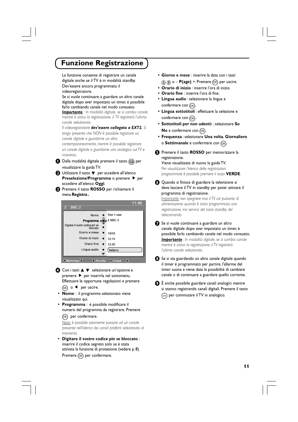 Funzione registrazione | Philips Téléviseur écran plat numérique à écran large User Manual | Page 73 / 144