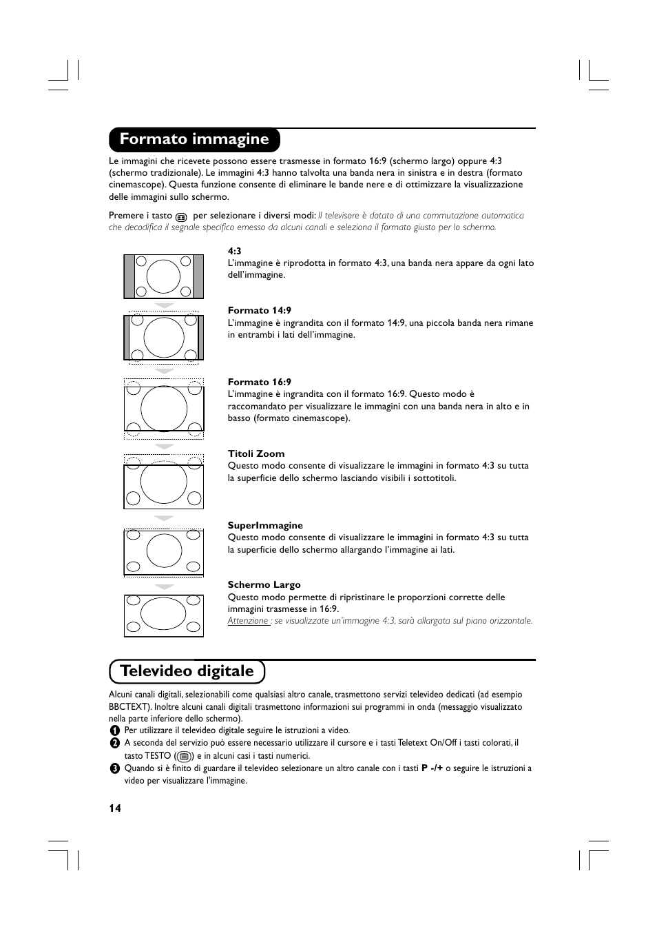 Formato immagine, Televideo digitale | Philips Téléviseur écran plat numérique à écran large User Manual | Page 76 / 144