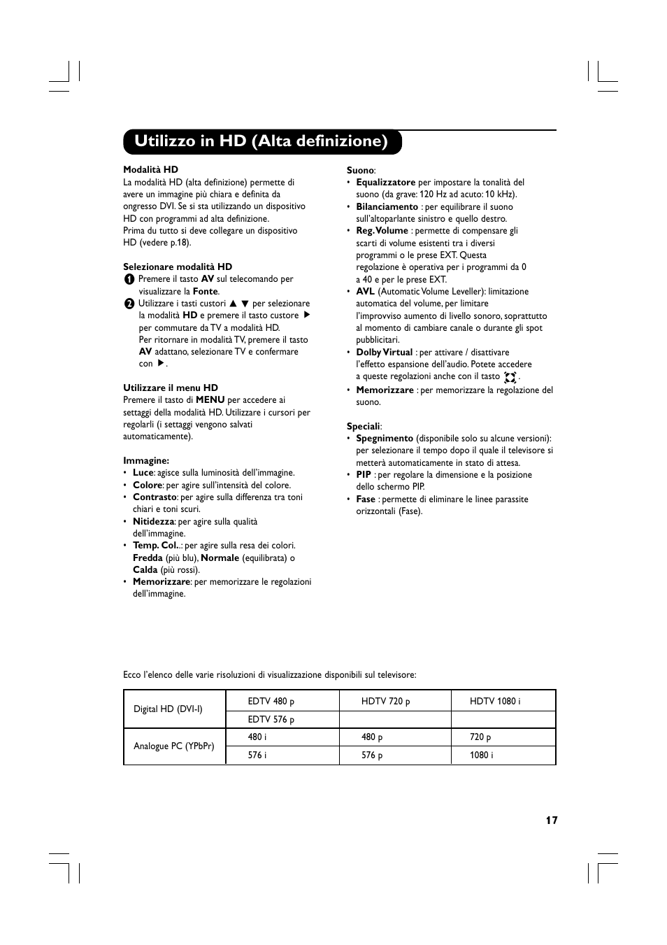 Utilizzo in hd (alta definizione) | Philips Téléviseur écran plat numérique à écran large User Manual | Page 79 / 144