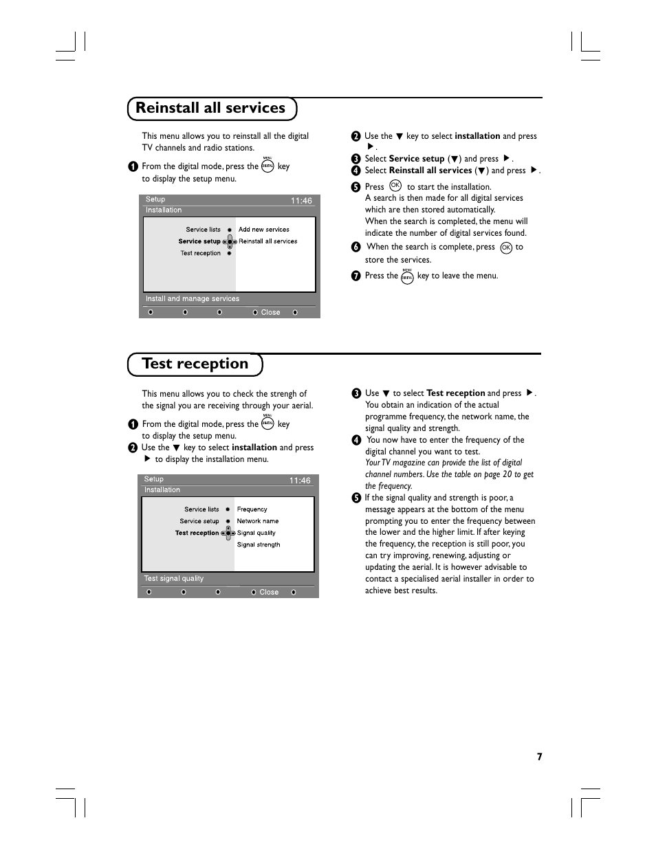 Reinstall all services, Test reception | Philips Téléviseur écran plat numérique à écran large User Manual | Page 9 / 144