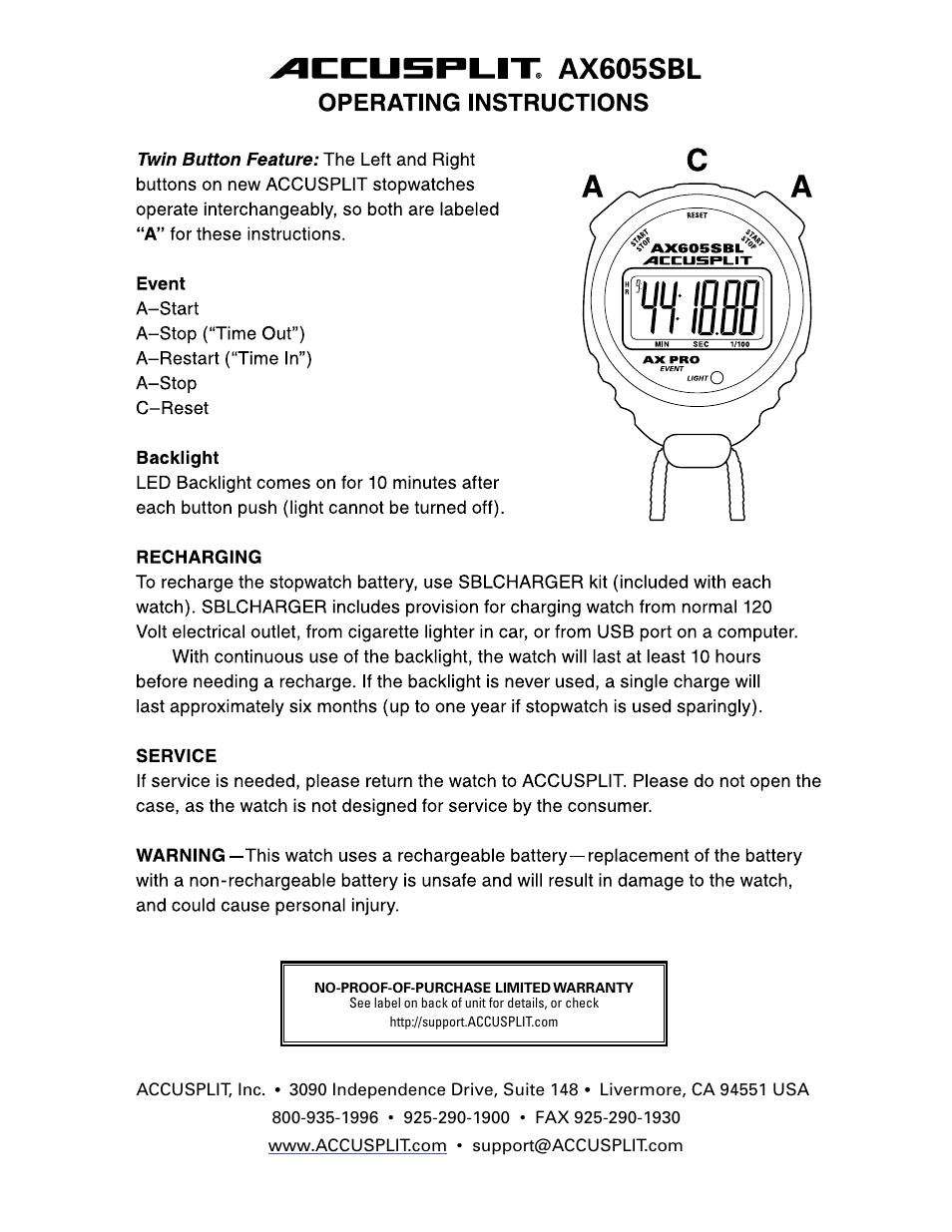 Accusplit AX605SBL User Manual | 1 page