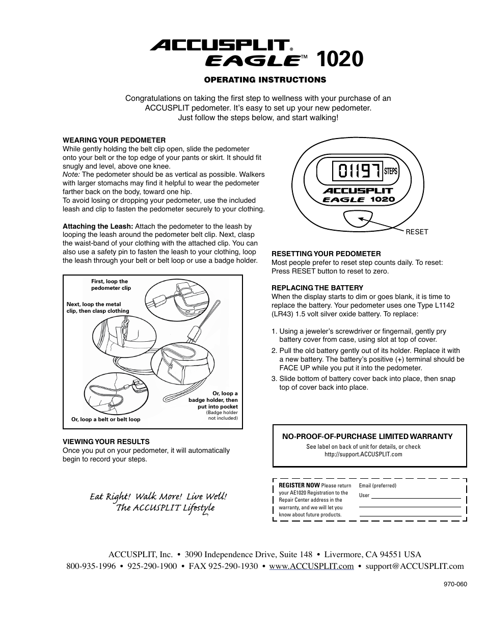 Accusplit Eagle 1020 User Manual | 1 page
