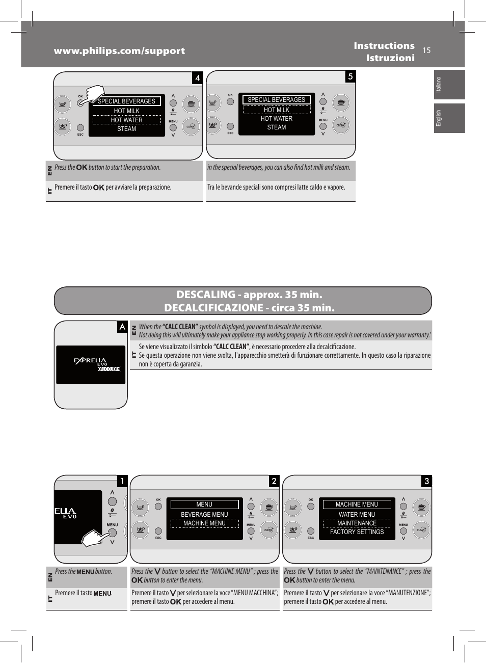 Philips Saeco Exprelia Evo Machine espresso Super Automatique User Manual | Page 15 / 60