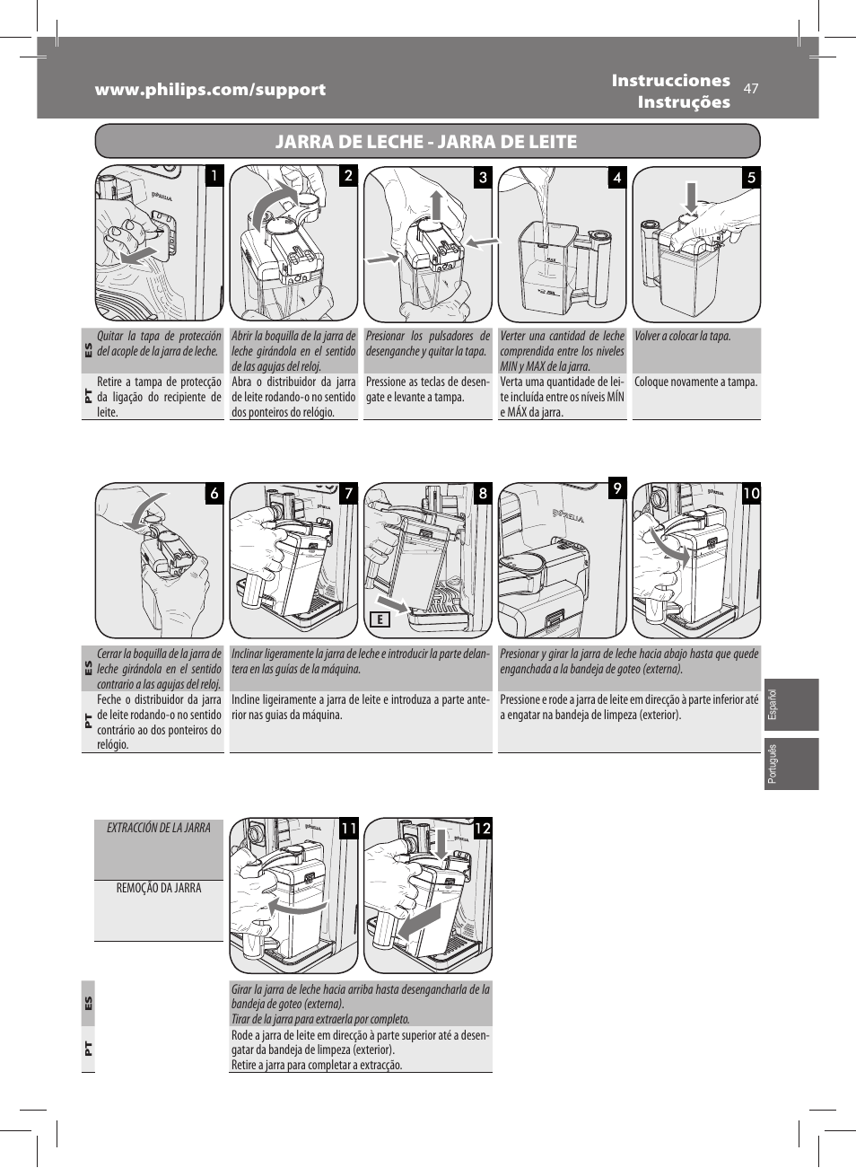Jarra de leche - jarra de leite | Philips Saeco Exprelia Evo Machine espresso Super Automatique User Manual | Page 47 / 60