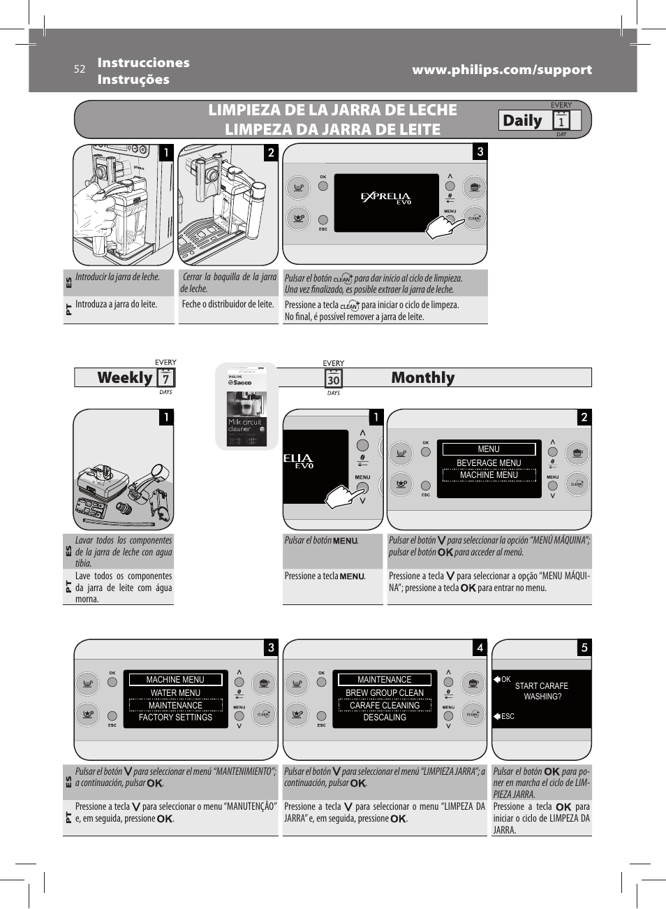 Monthly weekly daily | Philips Saeco Exprelia Evo Machine espresso Super Automatique User Manual | Page 52 / 60
