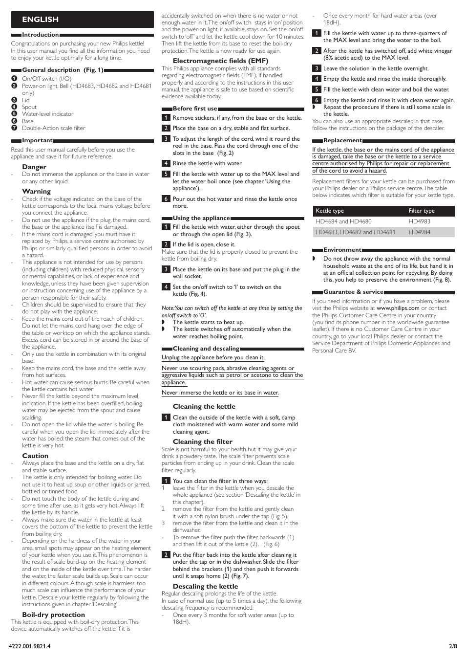 English | Philips Bouilloire User Manual | Page 2 / 8