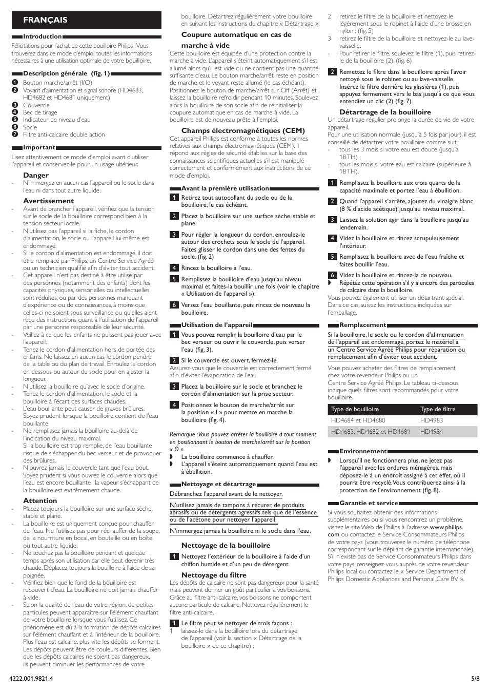 Français | Philips Bouilloire User Manual | Page 5 / 8