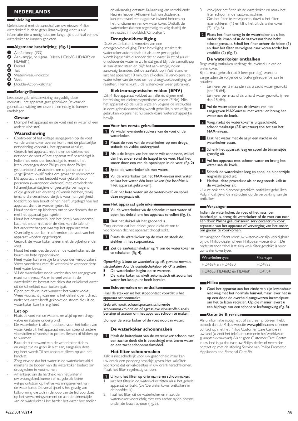 Nederlands | Philips Bouilloire User Manual | Page 7 / 8