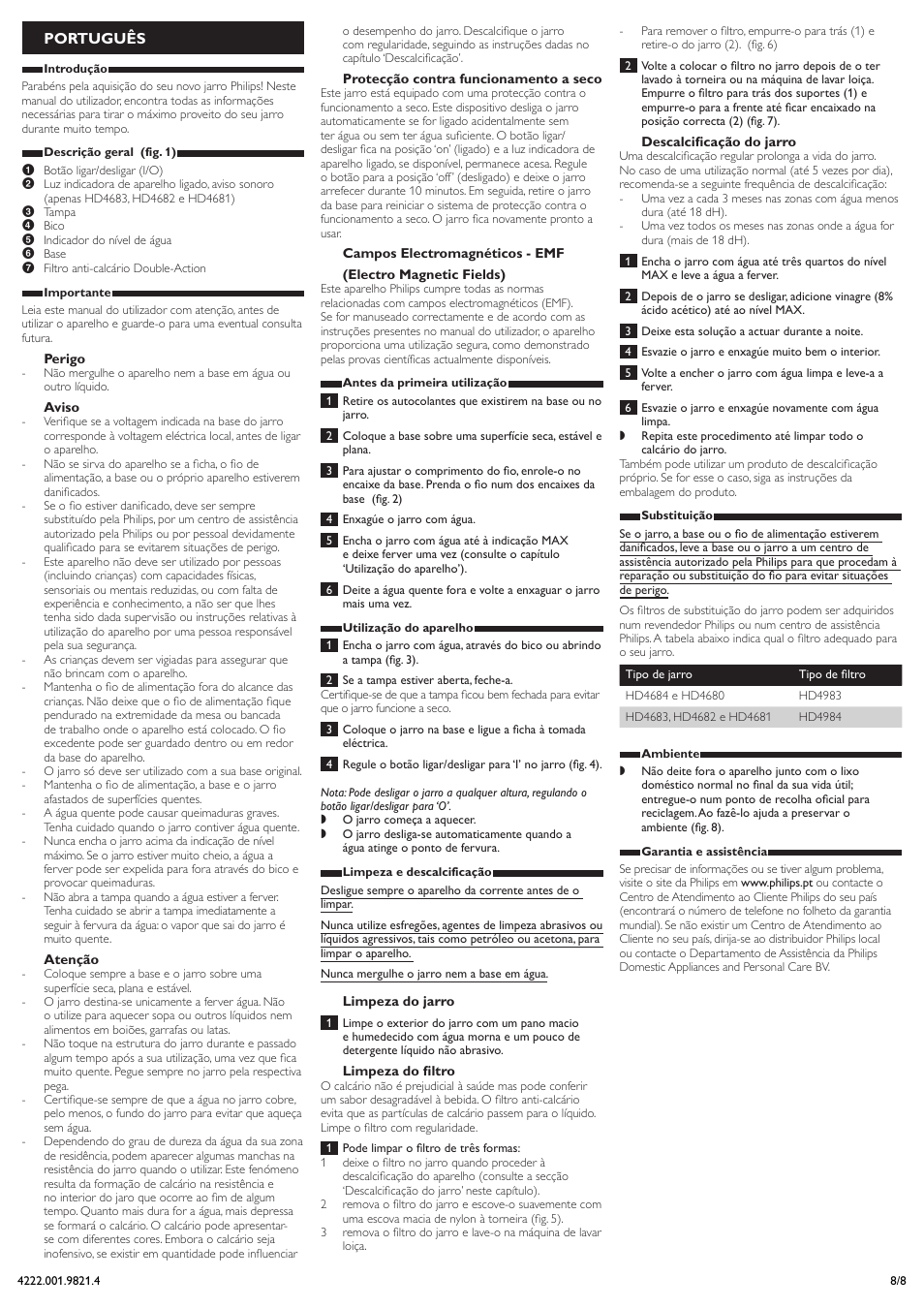 Português | Philips Bouilloire User Manual | Page 8 / 8