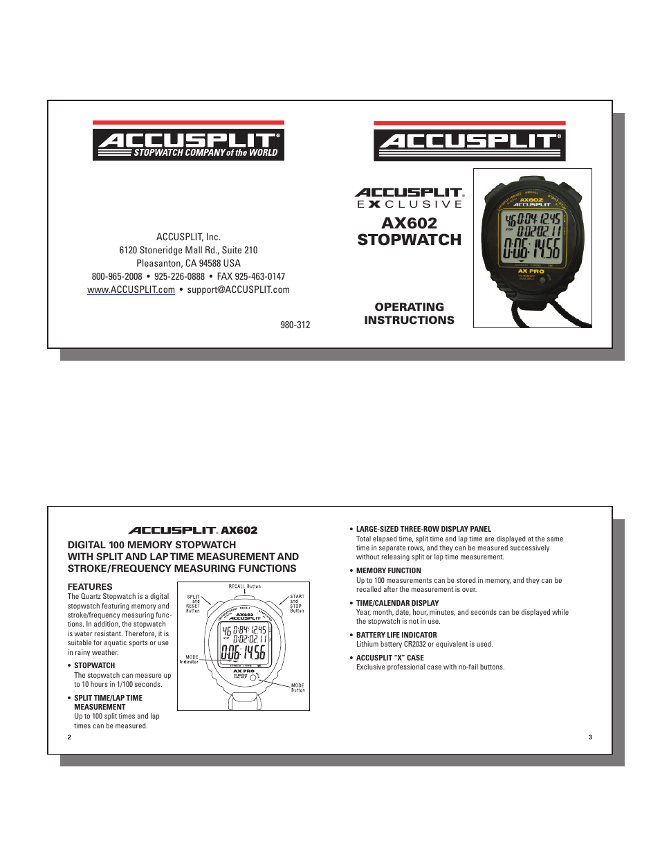 Accusplit AX602 User Manual | 4 pages