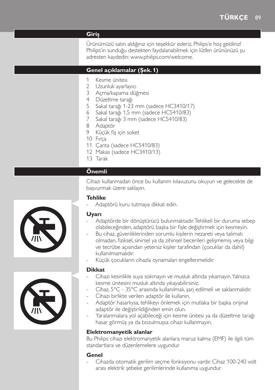 Türkçe 89 | Philips HAIRCLIPPER Series 3000 Tondeuse à cheveux User Manual | Page 89 / 98