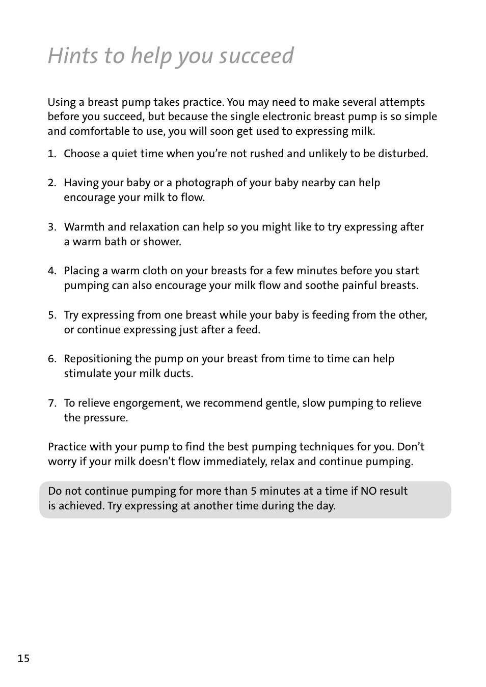 Hints to help you succeed | Philips AVENT Tire-lait électronique User Manual | Page 12 / 54