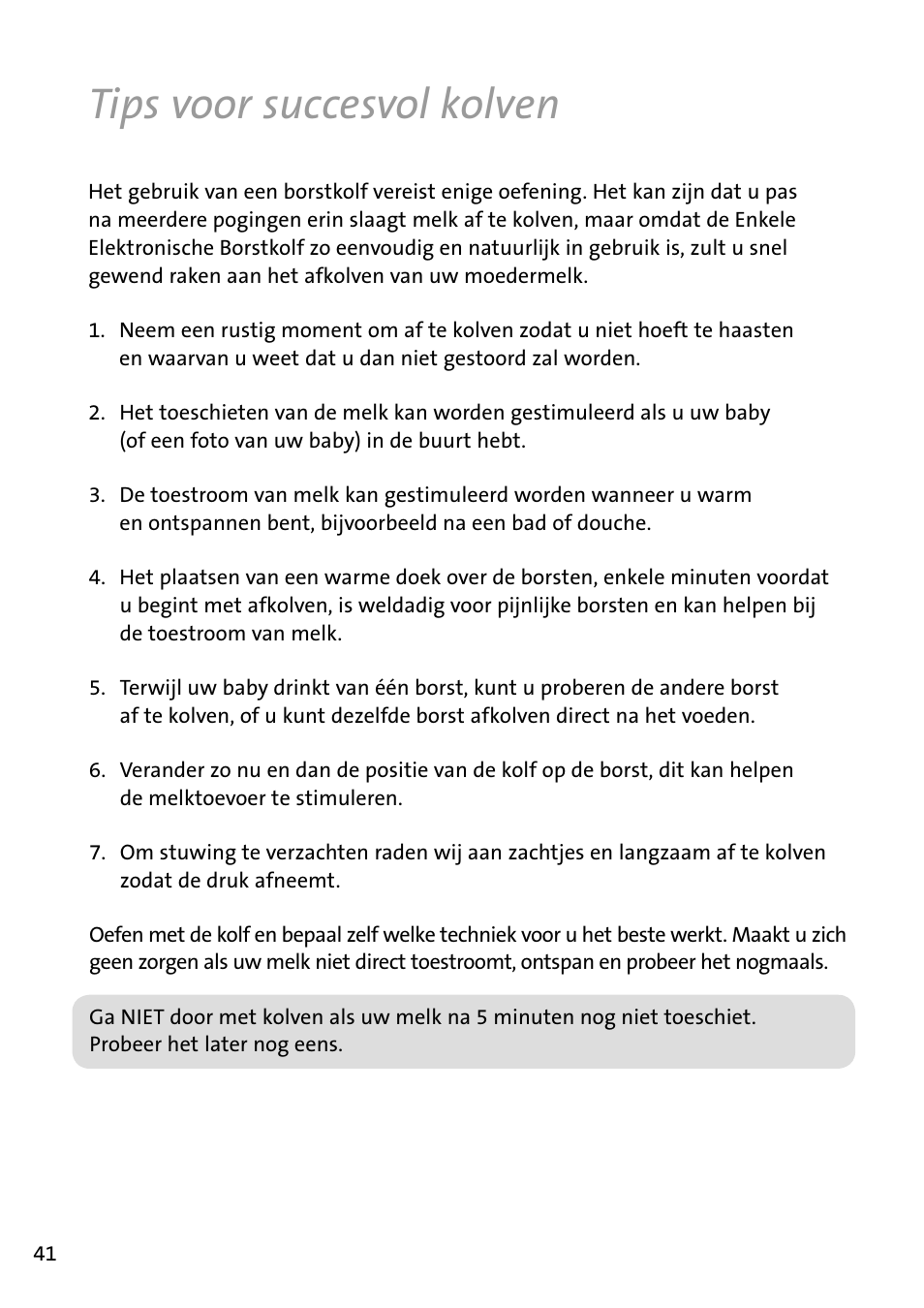 Tips voor succesvol kolven | Philips AVENT Tire-lait électronique User Manual | Page 38 / 54