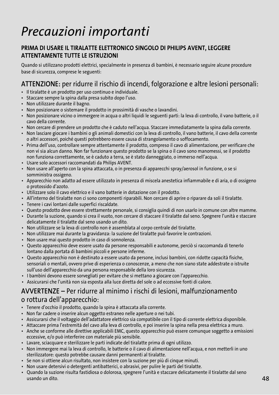 Precauzioni importanti | Philips AVENT Tire-lait électronique User Manual | Page 45 / 54
