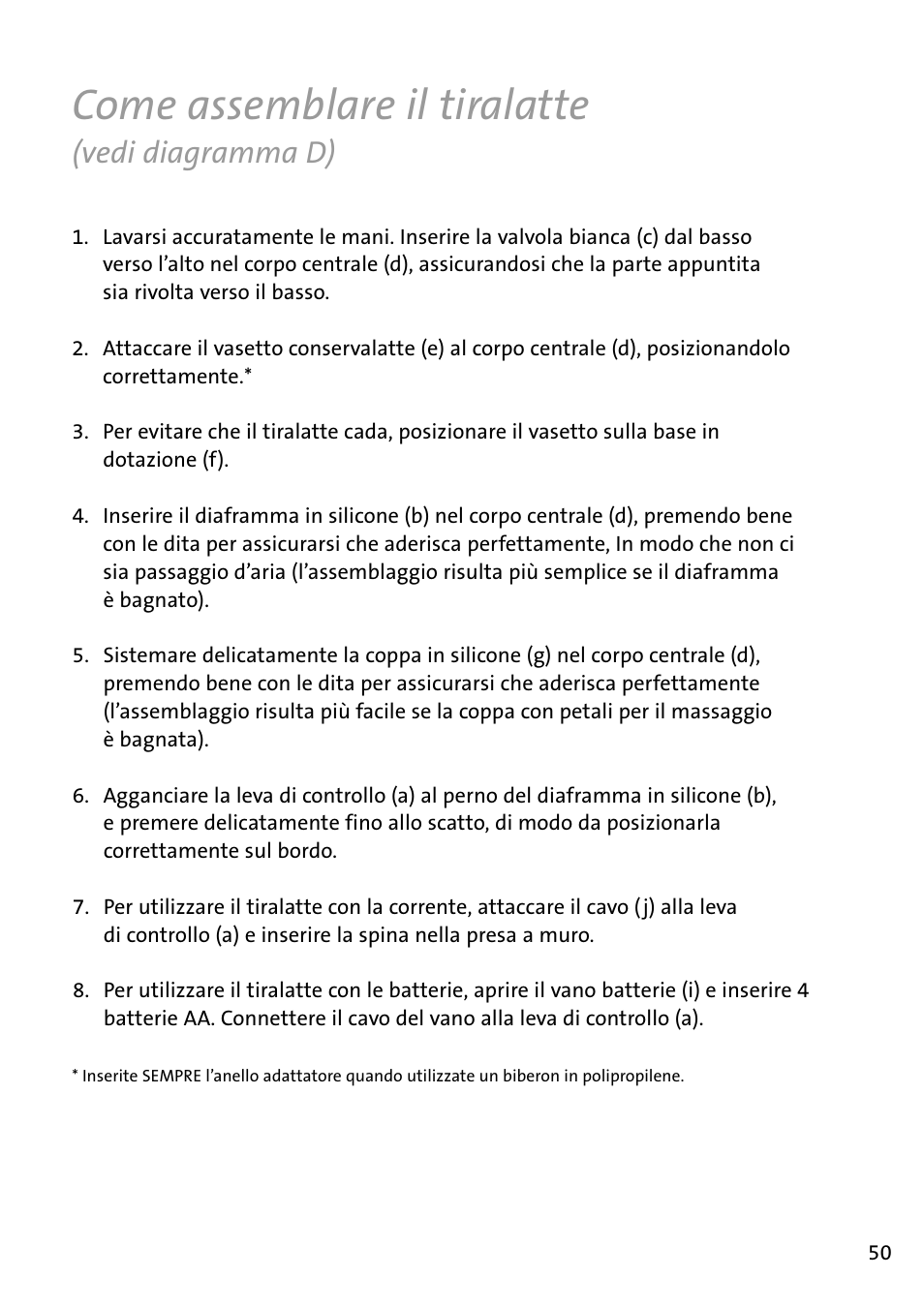 Come assemblare il tiralatte, Vedi diagramma d) | Philips AVENT Tire-lait électronique User Manual | Page 47 / 54