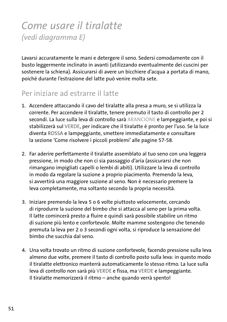 Come usare il tiralatte, Vedi diagramma e), Per­iniziare­ad­estrarre­il­latte | Philips AVENT Tire-lait électronique User Manual | Page 48 / 54