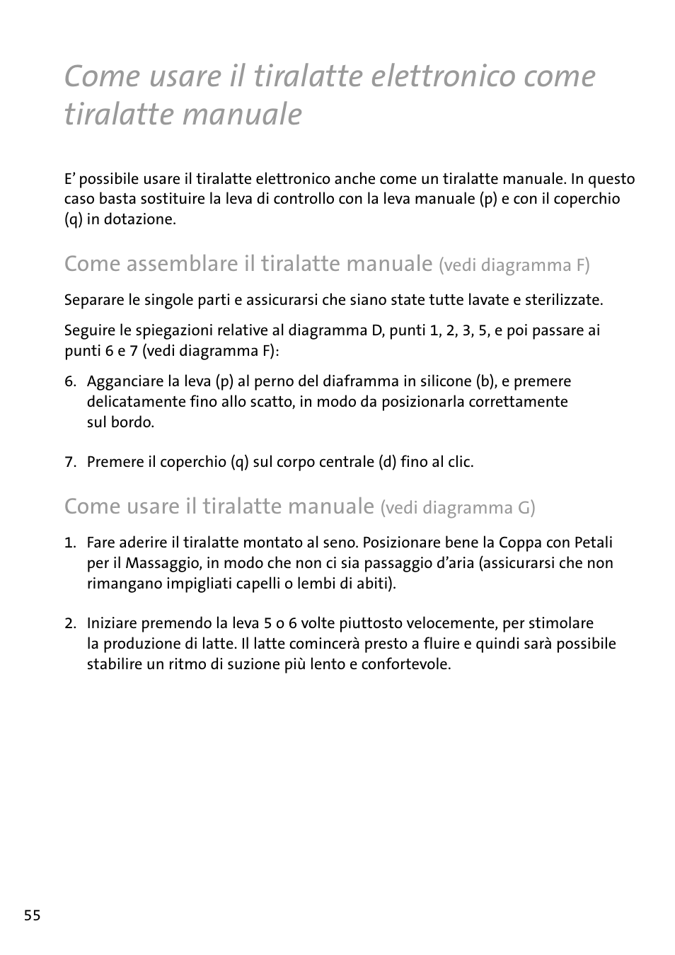Come­assemblare­il­tiralatte­manuale, Come­usare­il­tiralatte­manuale | Philips AVENT Tire-lait électronique User Manual | Page 52 / 54