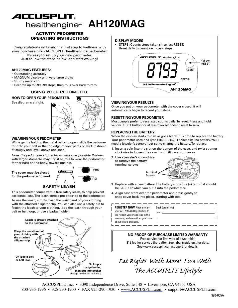 Accusplit Healthengine AH120MAG User Manual | 1 page