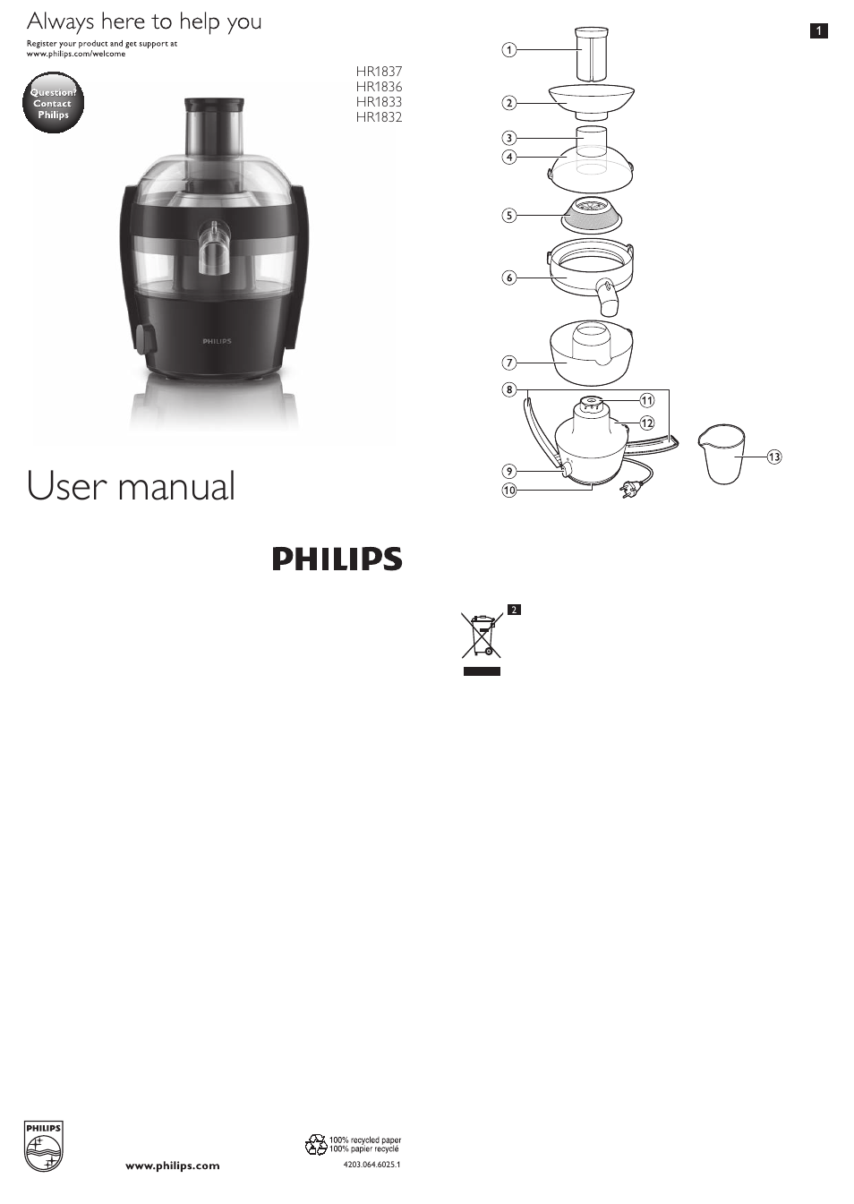 Philips Viva Collection Centrifugeuse User Manual | 13 pages