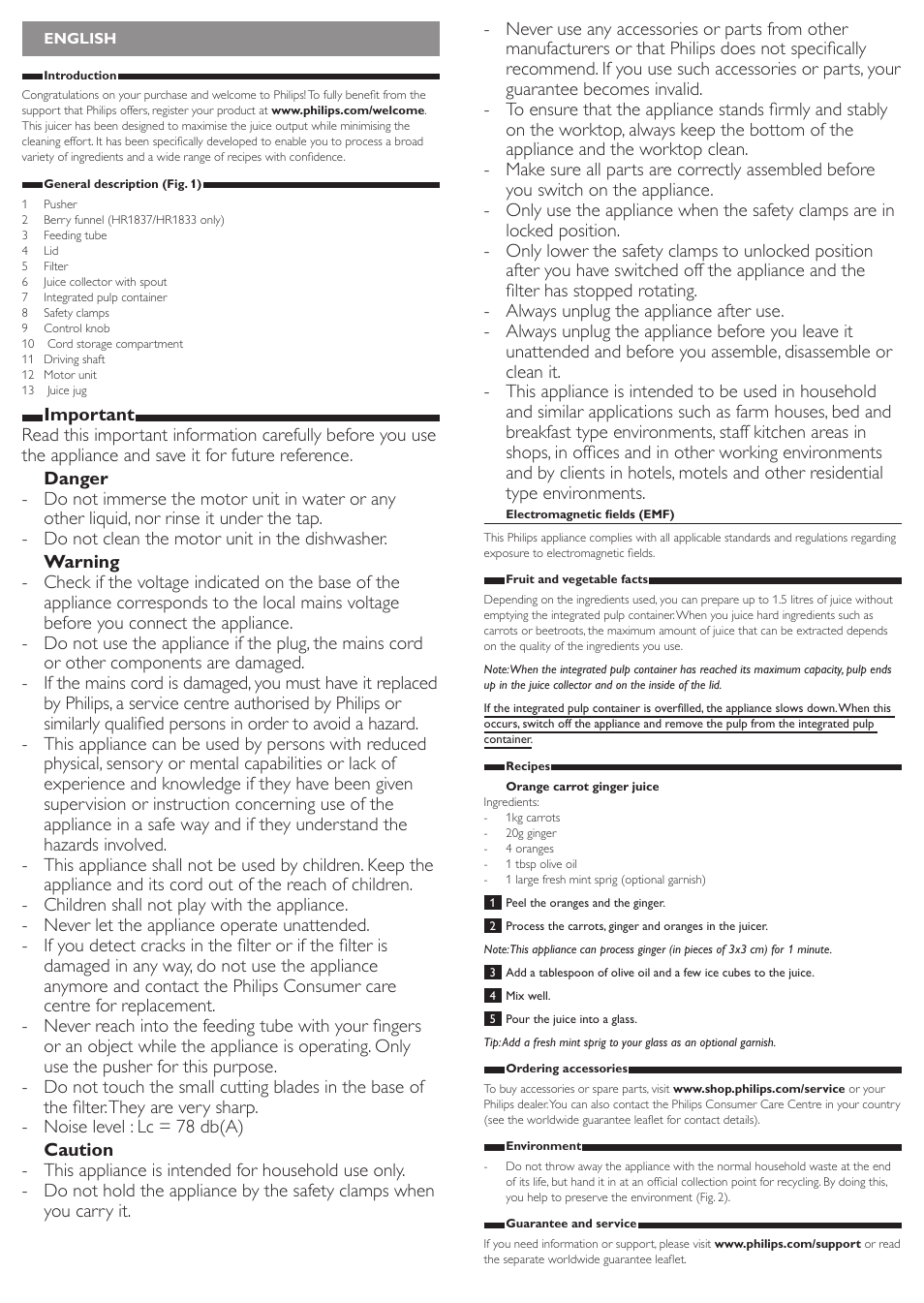 Philips Viva Collection Centrifugeuse User Manual | Page 2 / 13