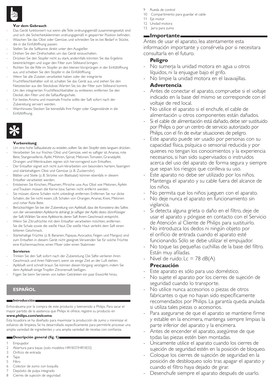 Philips Viva Collection Centrifugeuse User Manual | Page 5 / 13