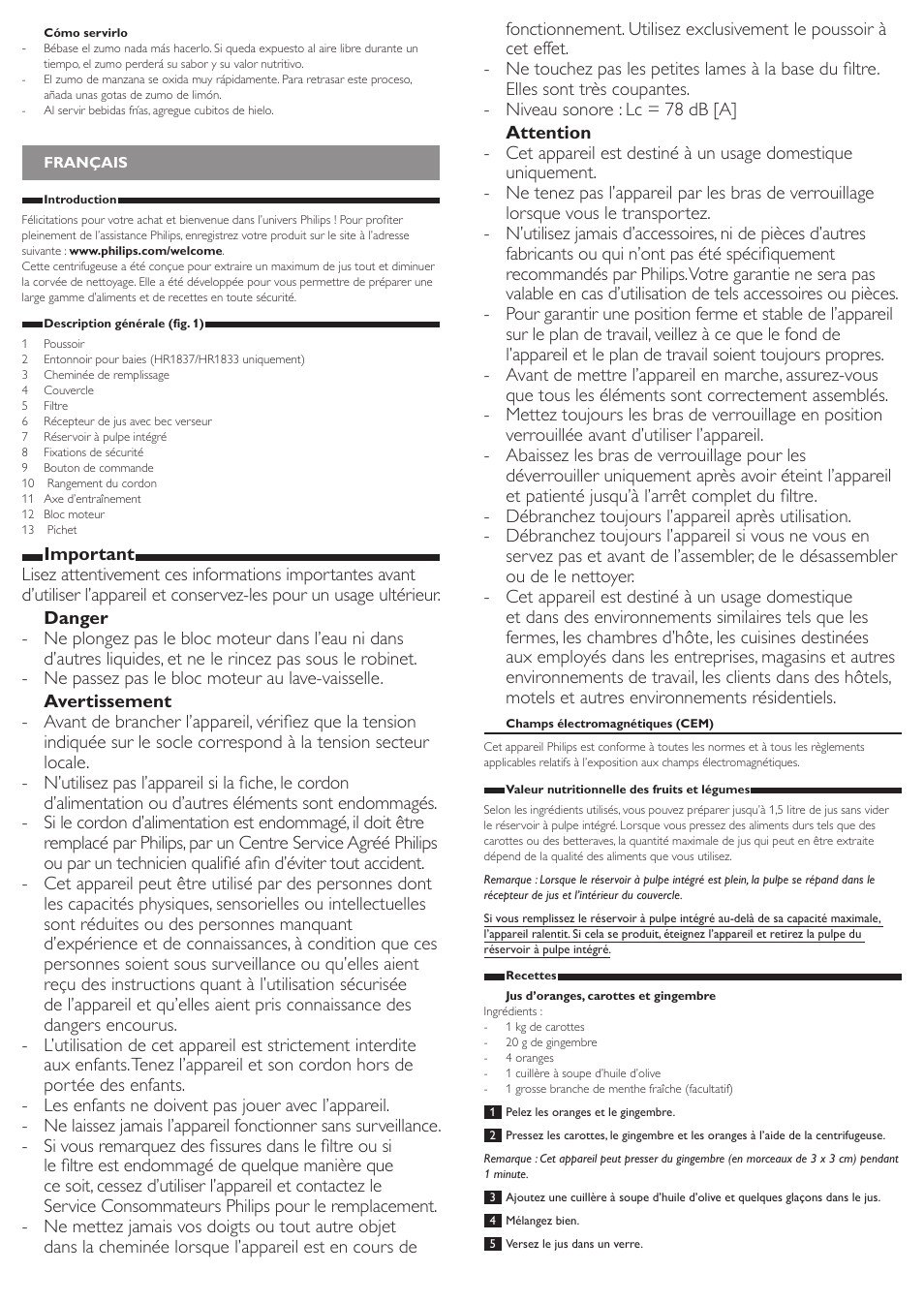 Philips Viva Collection Centrifugeuse User Manual | Page 7 / 13