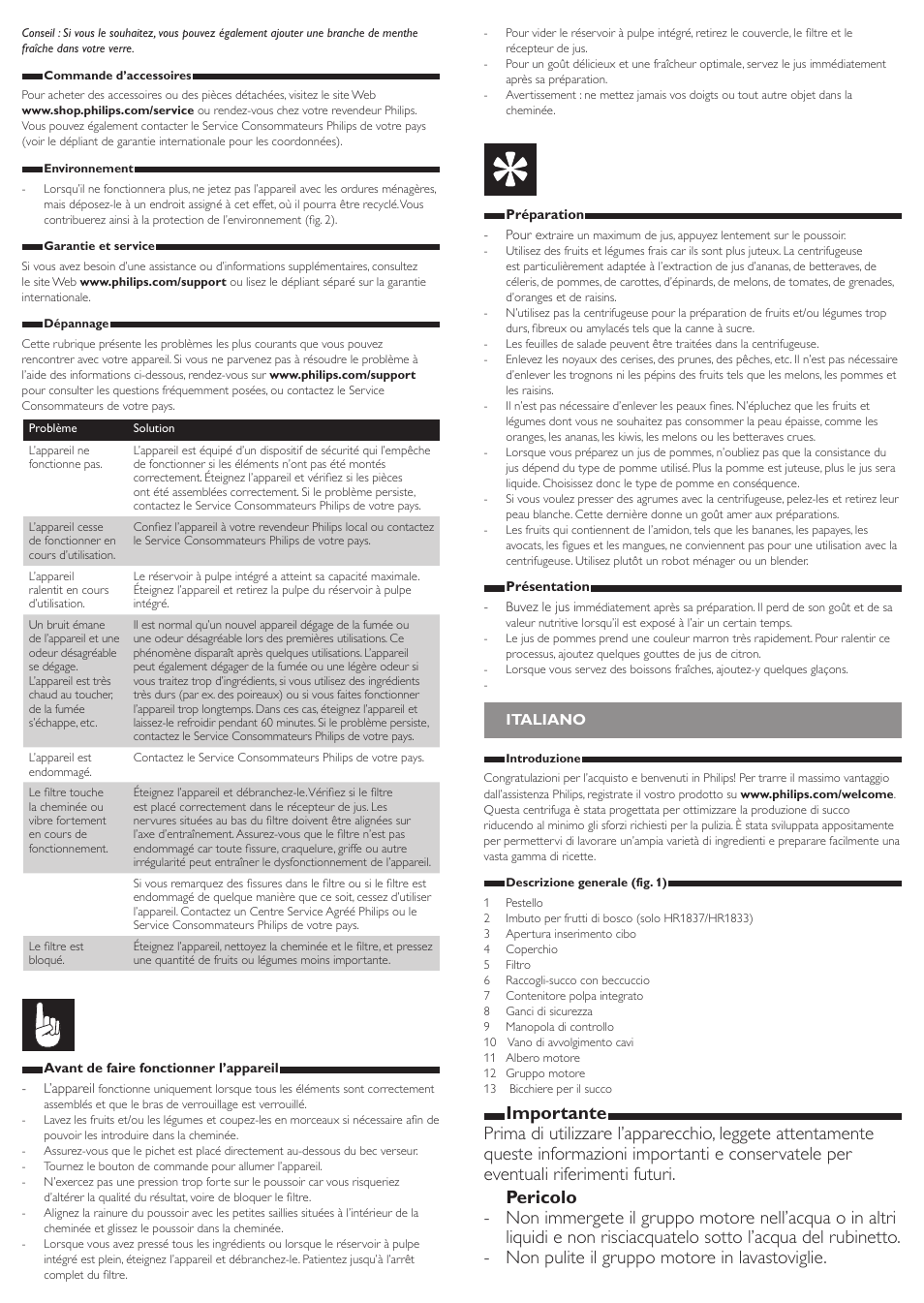 Italiano | Philips Viva Collection Centrifugeuse User Manual | Page 8 / 13