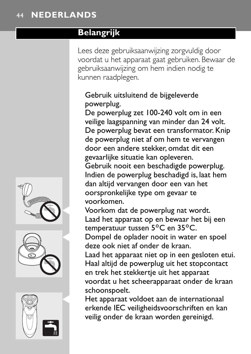 Nederlands 44 | Philips Rasoir électrique User Manual | Page 42 / 112