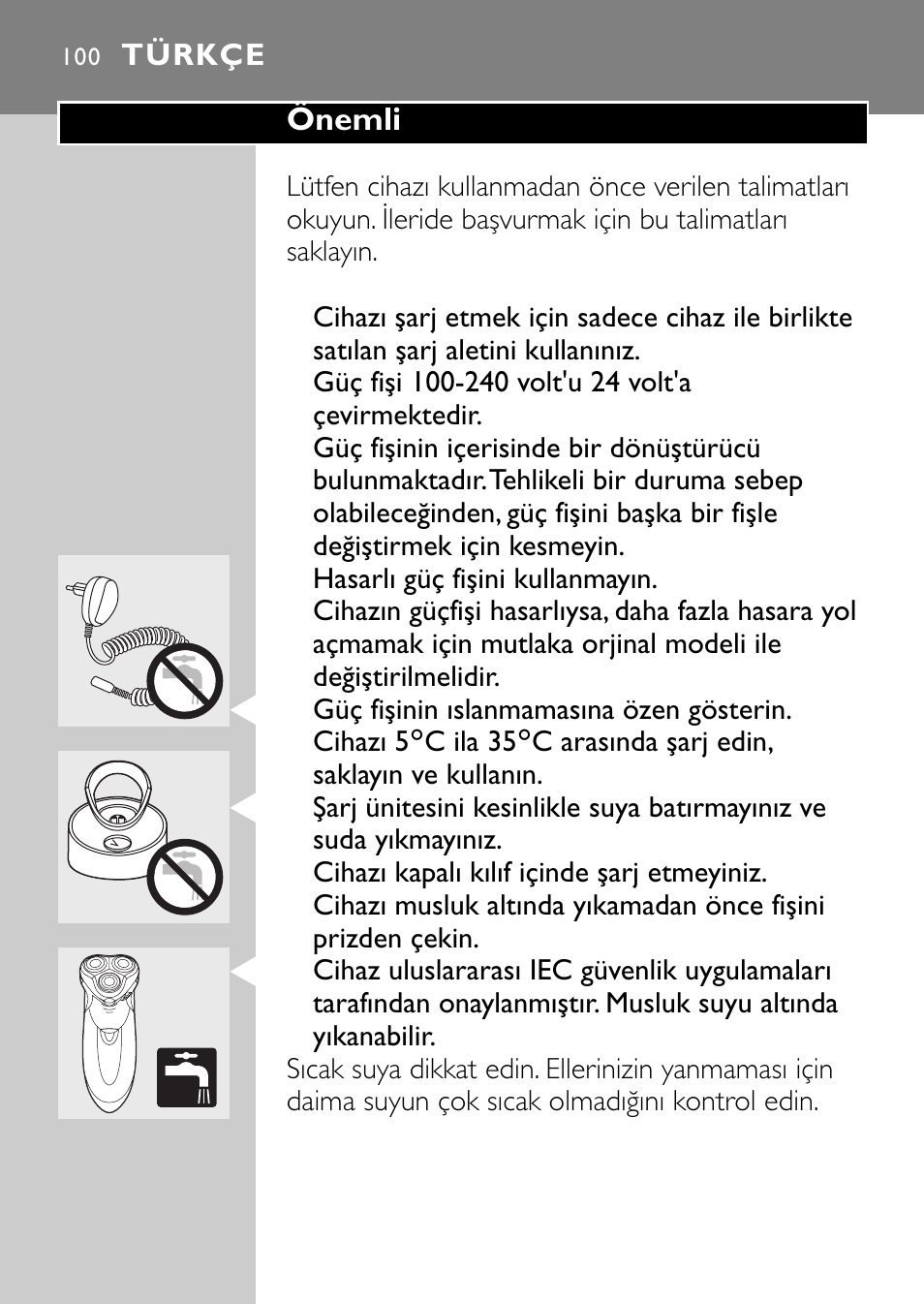 Türkçe | Philips Rasoir électrique User Manual | Page 98 / 112