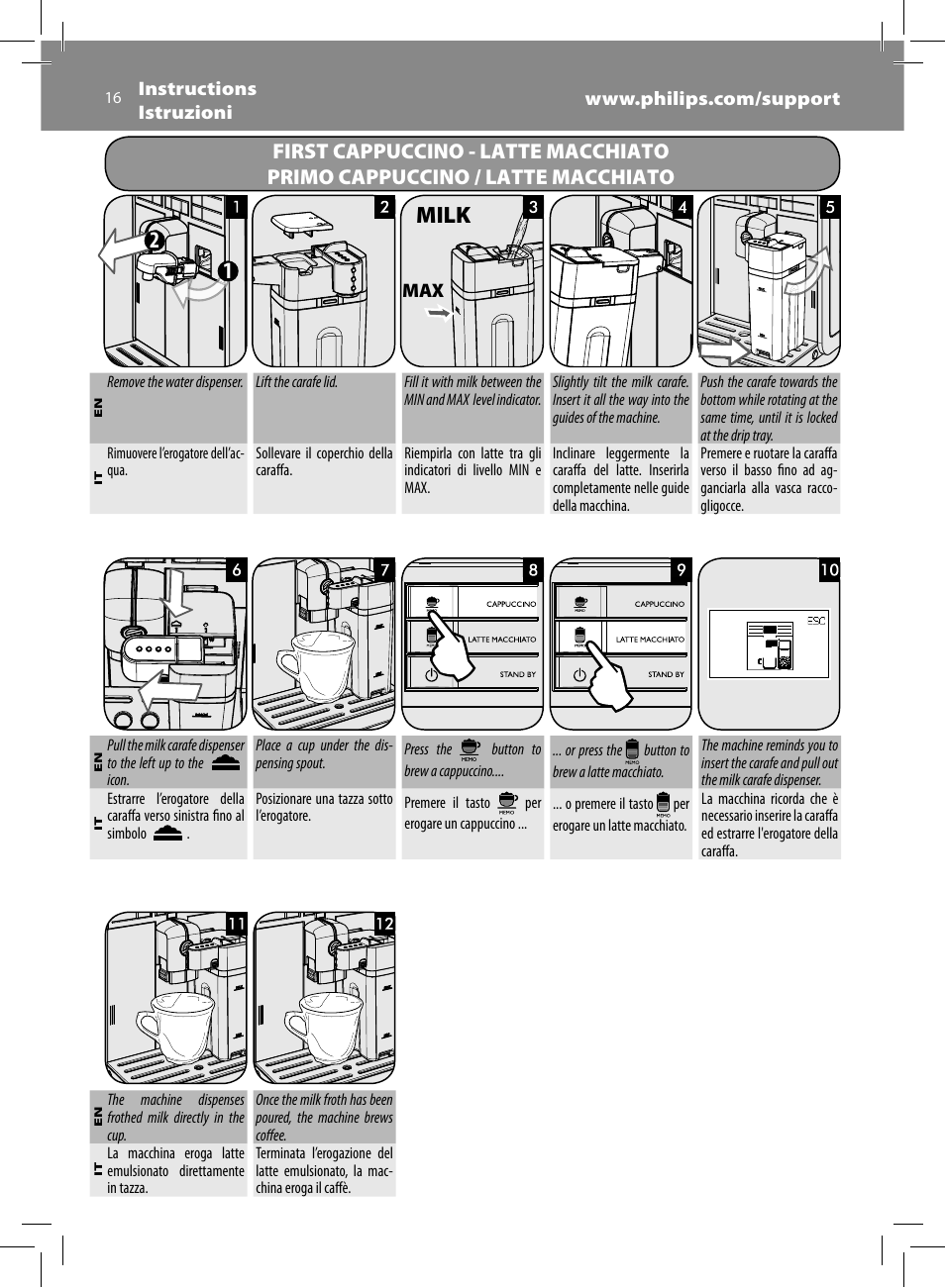 Milk | Philips Saeco Moltio Machine espresso Super Automatique User Manual | Page 16 / 80