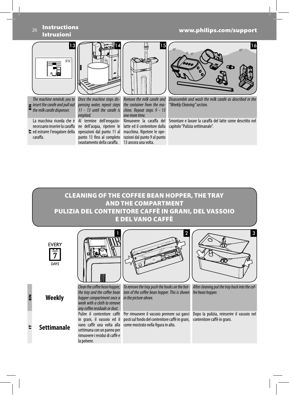 Weekly, Settimanale | Philips Saeco Moltio Machine espresso Super Automatique User Manual | Page 26 / 80