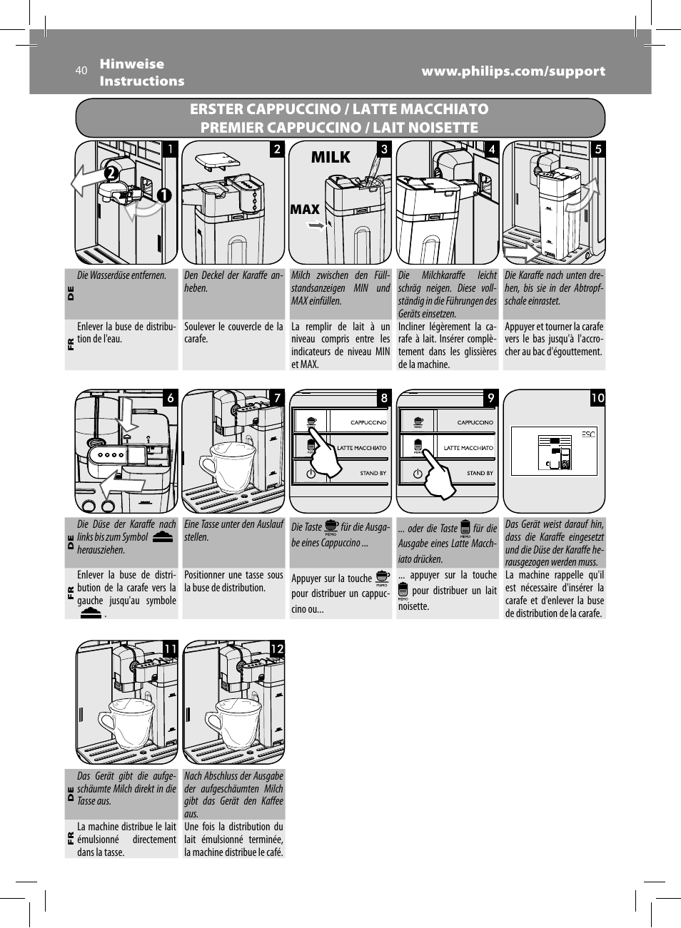 Milk | Philips Saeco Moltio Machine espresso Super Automatique User Manual | Page 40 / 80