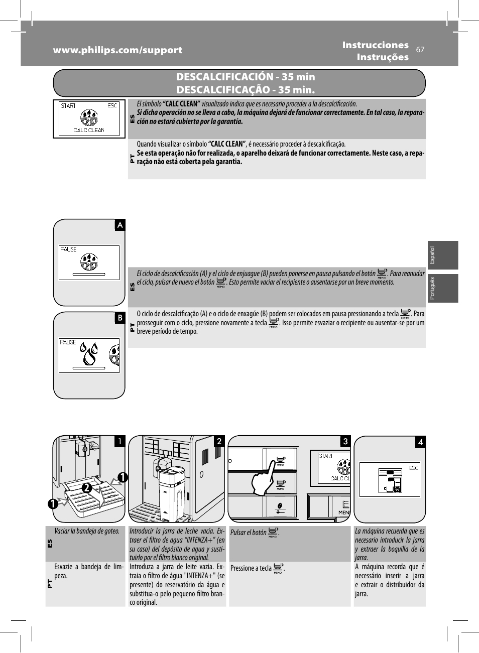 Descalcificación - 35 min descalcificação - 35 min | Philips Saeco Moltio Machine espresso Super Automatique User Manual | Page 67 / 80