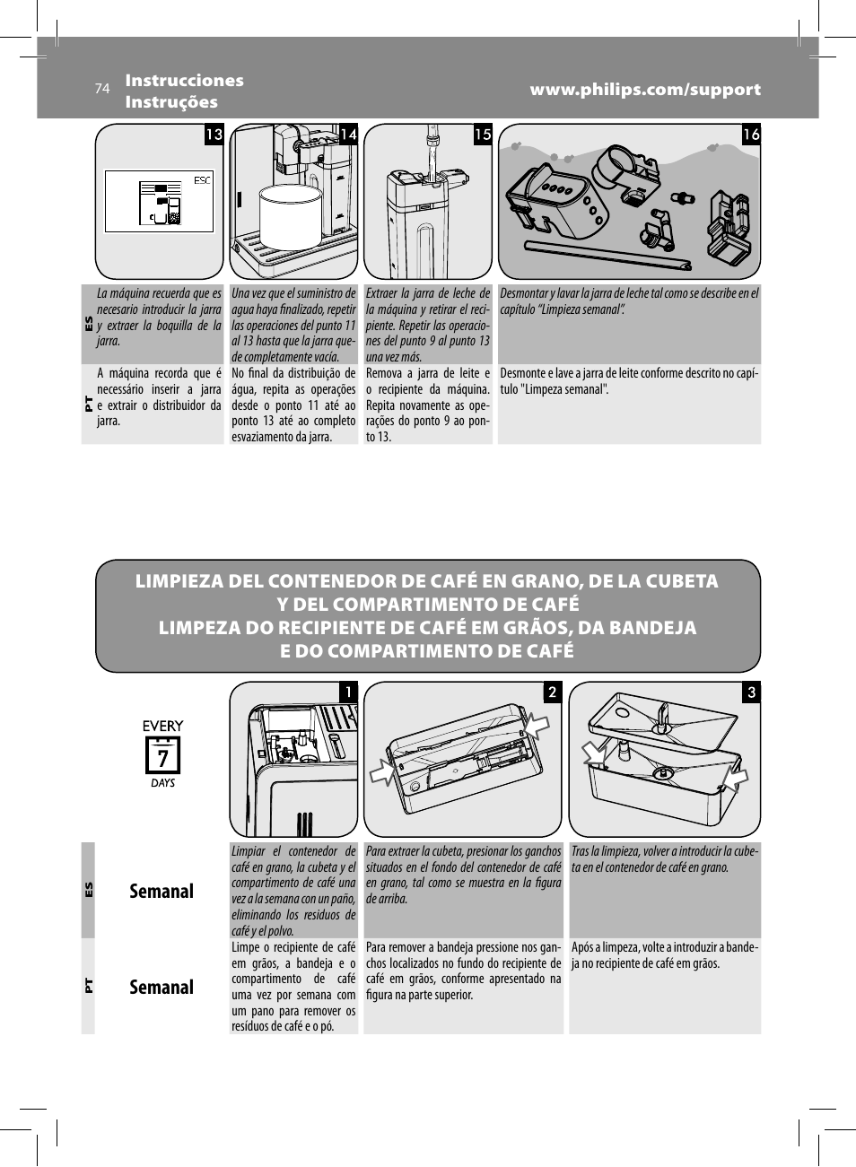 Semanal | Philips Saeco Moltio Machine espresso Super Automatique User Manual | Page 74 / 80