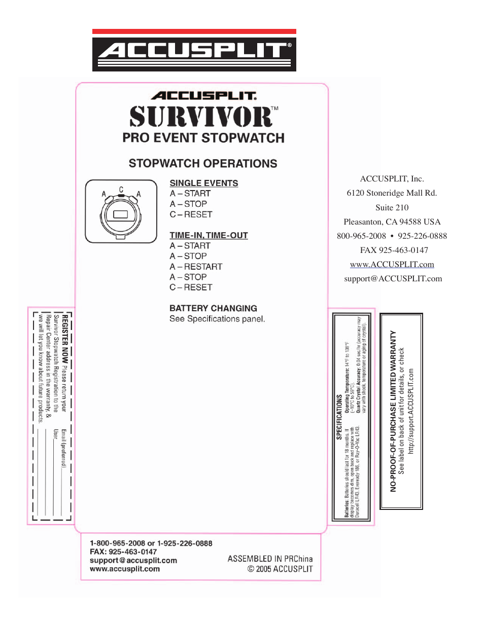 Accusplit Survivor S3E User Manual | 1 page