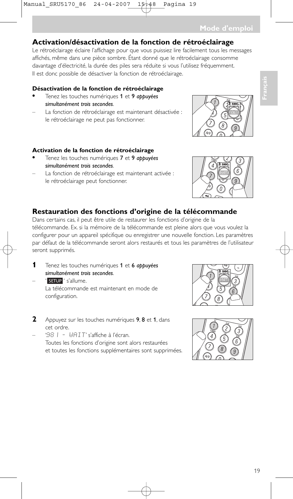 Mode d'emploi | Philips Télécommande universelle User Manual | Page 19 / 80