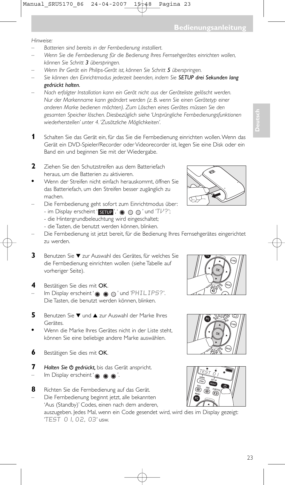 Bedienungsanleitung | Philips Télécommande universelle User Manual | Page 23 / 80