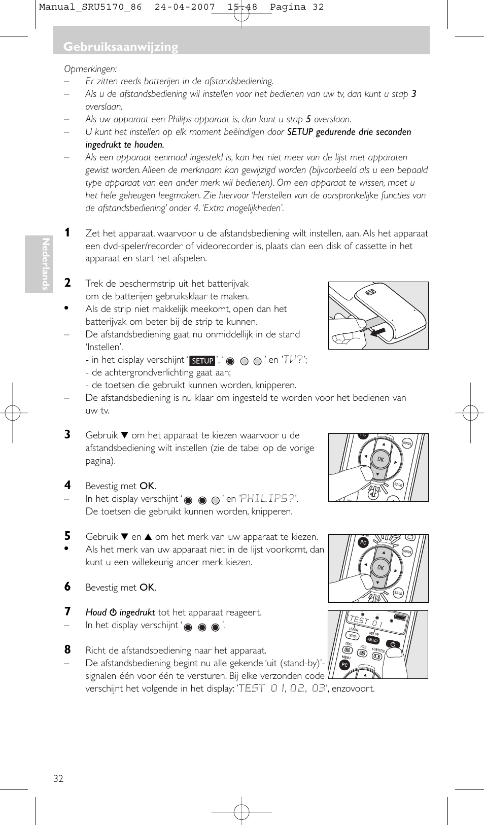 Gebruiksaanwijzing | Philips Télécommande universelle User Manual | Page 32 / 80